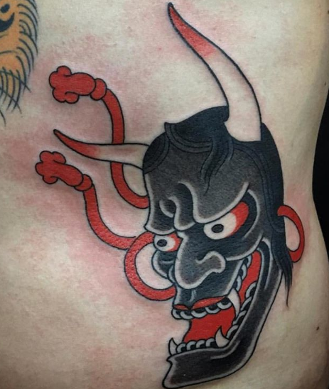 Eerie Hannya Mask Tattoos | Radiant Harajuku outlining and shading tattoo ink